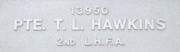 Image of plaque on tree N121 for Thomas Hawkins