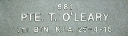 Image of plaque on tree S202 for Thomas O′Leary
